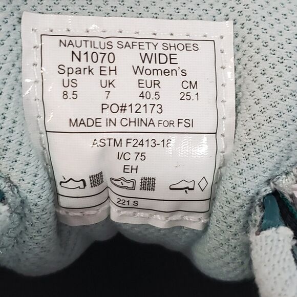 Nautilus Safety Shoes Women's 8.5 D Wide Teal Spark EH CN SR Style N1070 - Picture 8 of 16